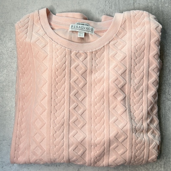 Pj salvage pink cable set crew neck and shorts velour soft holiday lounge - Picture 10 of 11